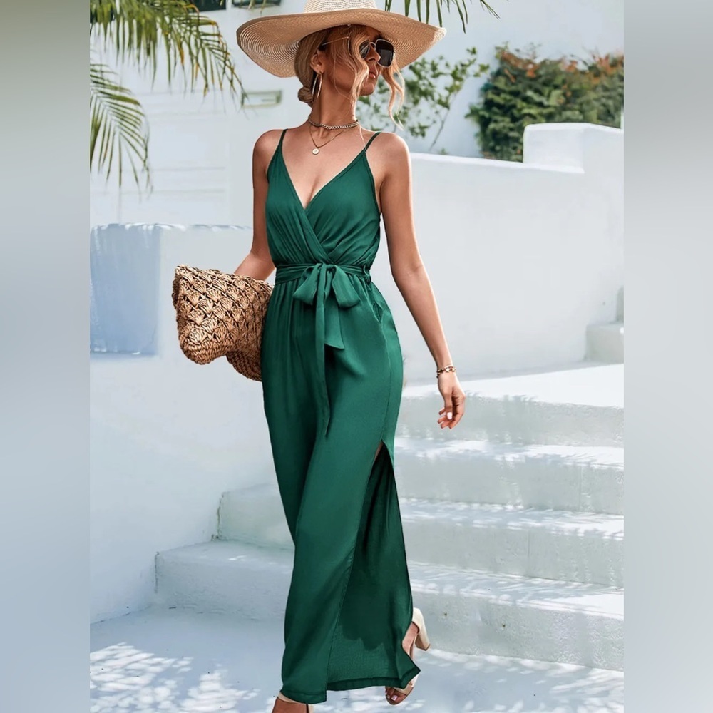 Enjoy Today V-Neck Jumpsuit Wide Leg